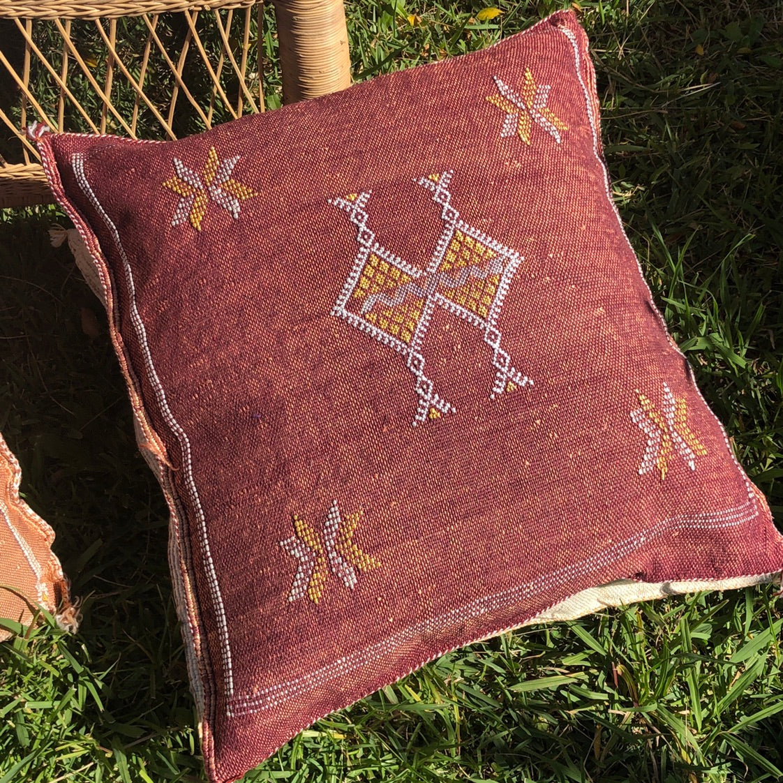 Genuine Moroccan Cactus Silk Cushion in Plum