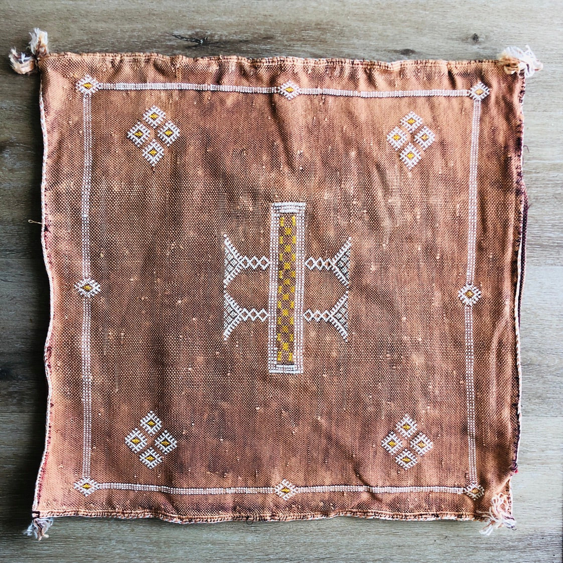 Genuine Moroccan Cactus Silk Cushion in Umber