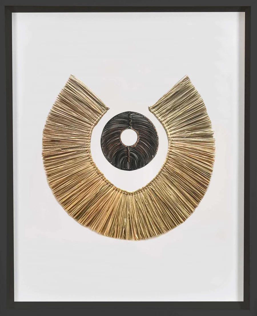 African Disc Copper & Grass Ring Artwork 67 x 85 cm in Black Frame