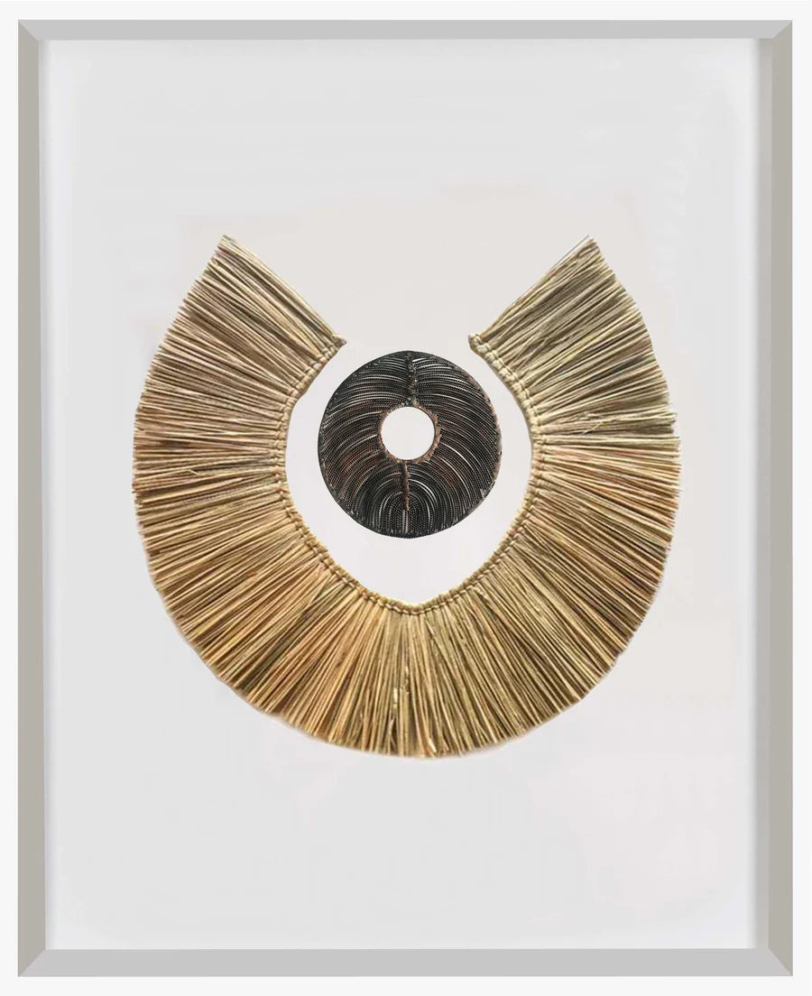African Disc Copper & Grass Ring Artwork 67 x 85 cm in Black Frame