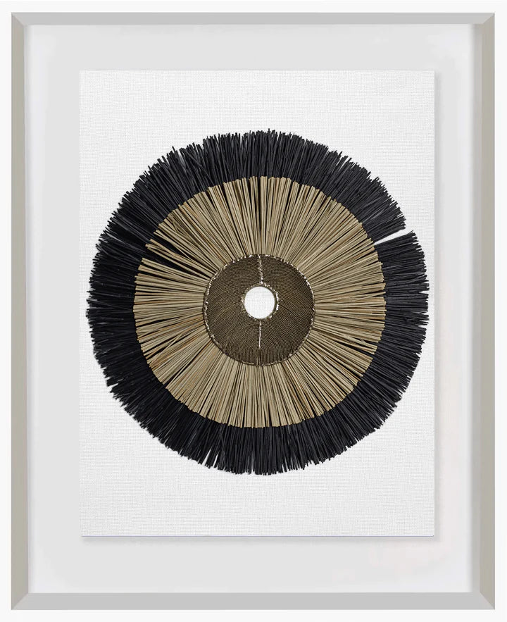 African Disc Copper & with Black & Natural Grass Ring Artwork 67 x 85 cm in Black Frame