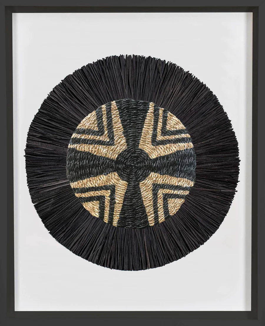 African Place Mat Star & Grass Ring Black Artwork 67 x 85 cm in Black Frame