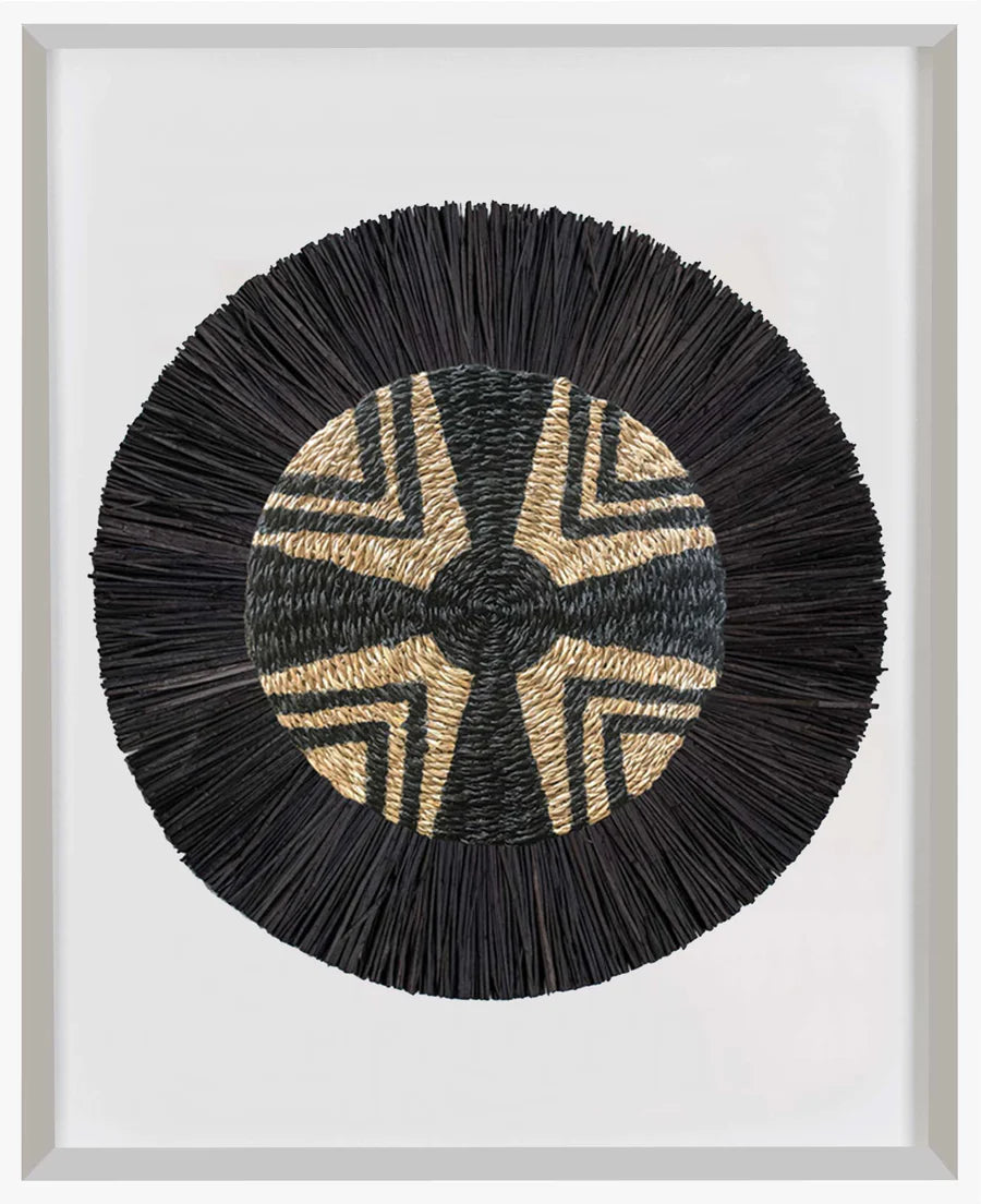 African Place Mat Star & Grass Ring Black Artwork 67 x 85 cm in Black Frame