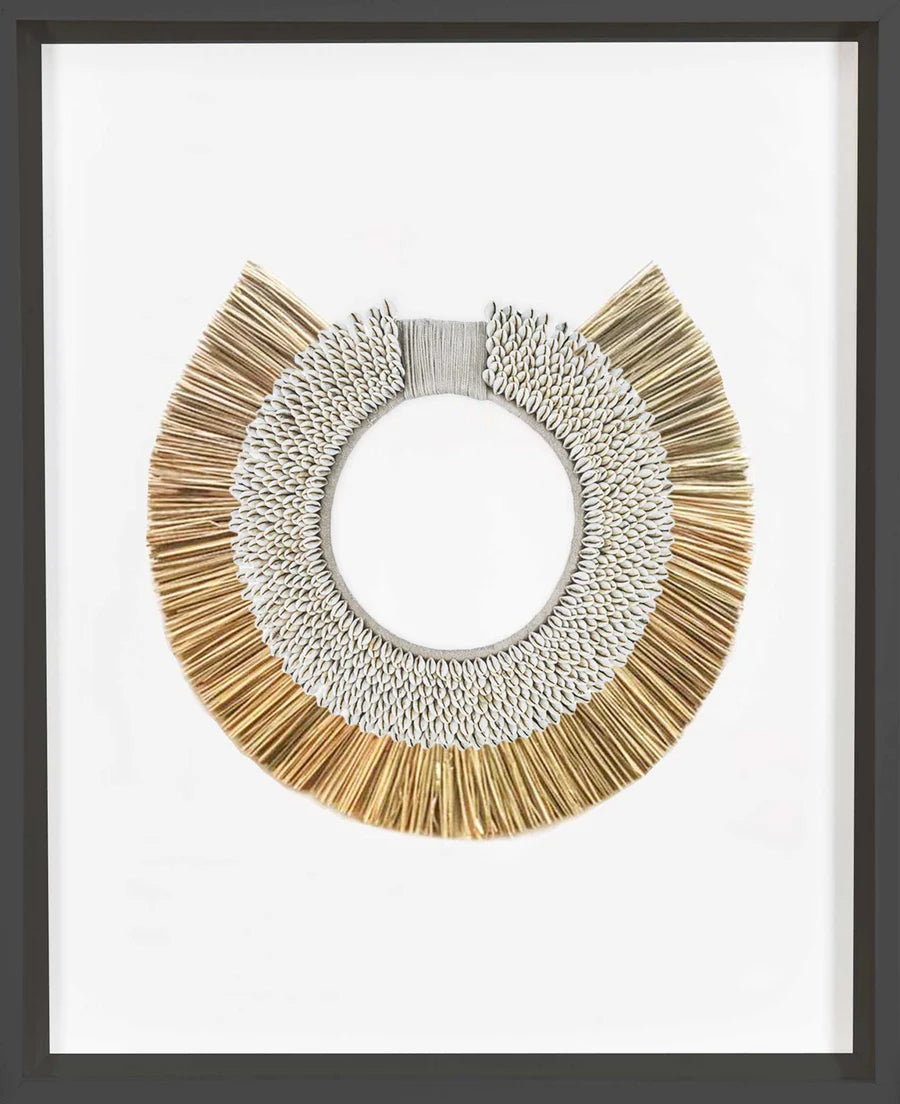 African Shell Ring & Grass Mat Natural Artwork 67 x 85 cm in Black Frame