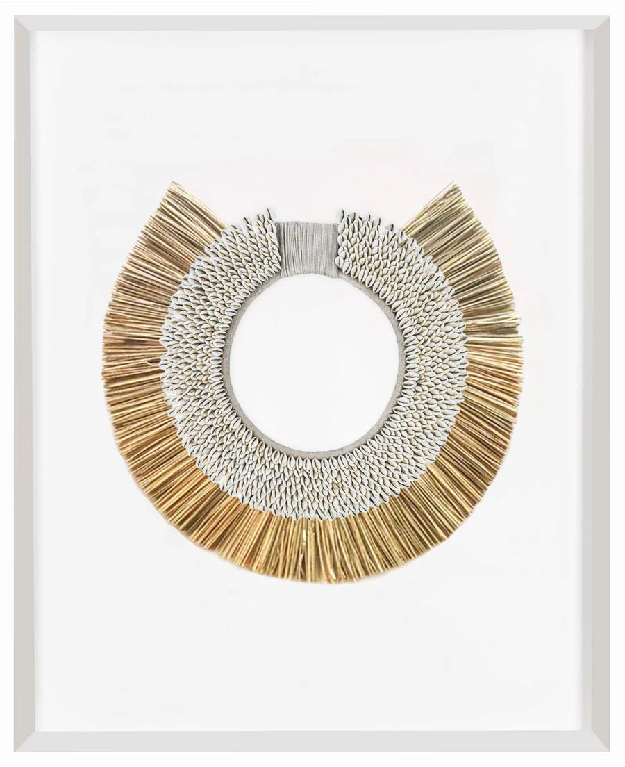 African Shell Ring & Grass Mat Natural Artwork 67 x 85 cm in Black Frame