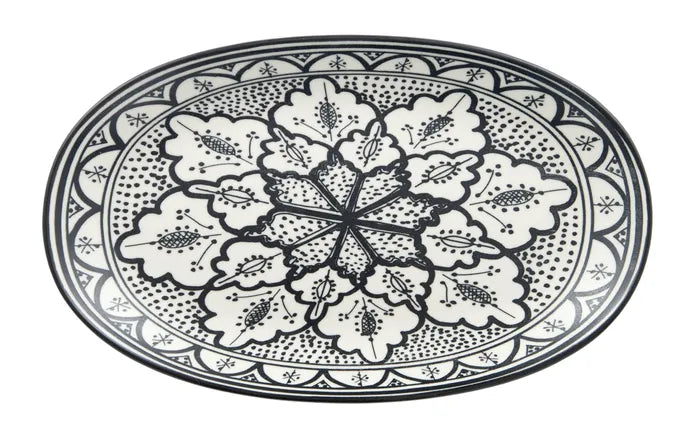 Moroccan Style Ceramic Oval Plate in Black/White
