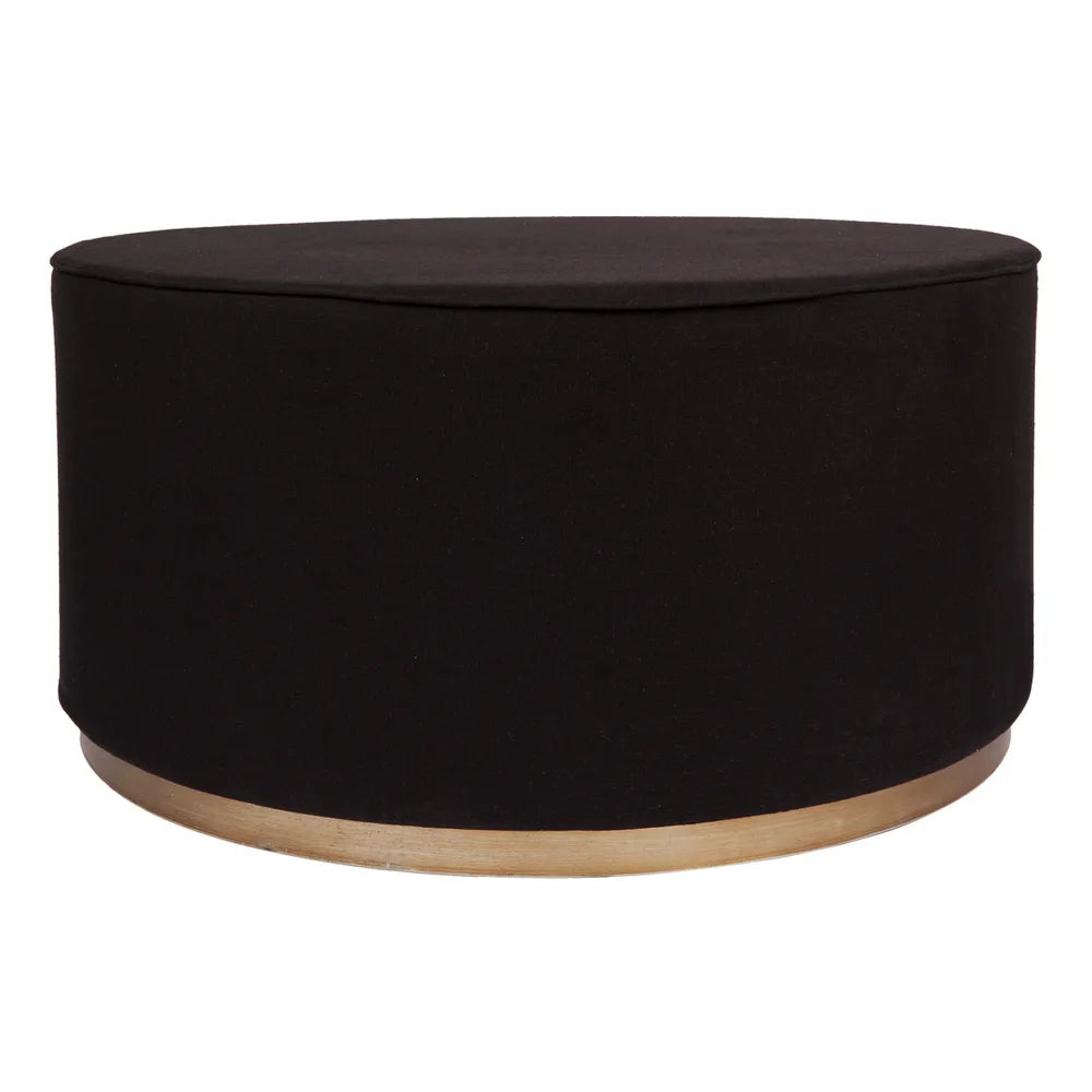 Ames Round Ottoman in Black Linen