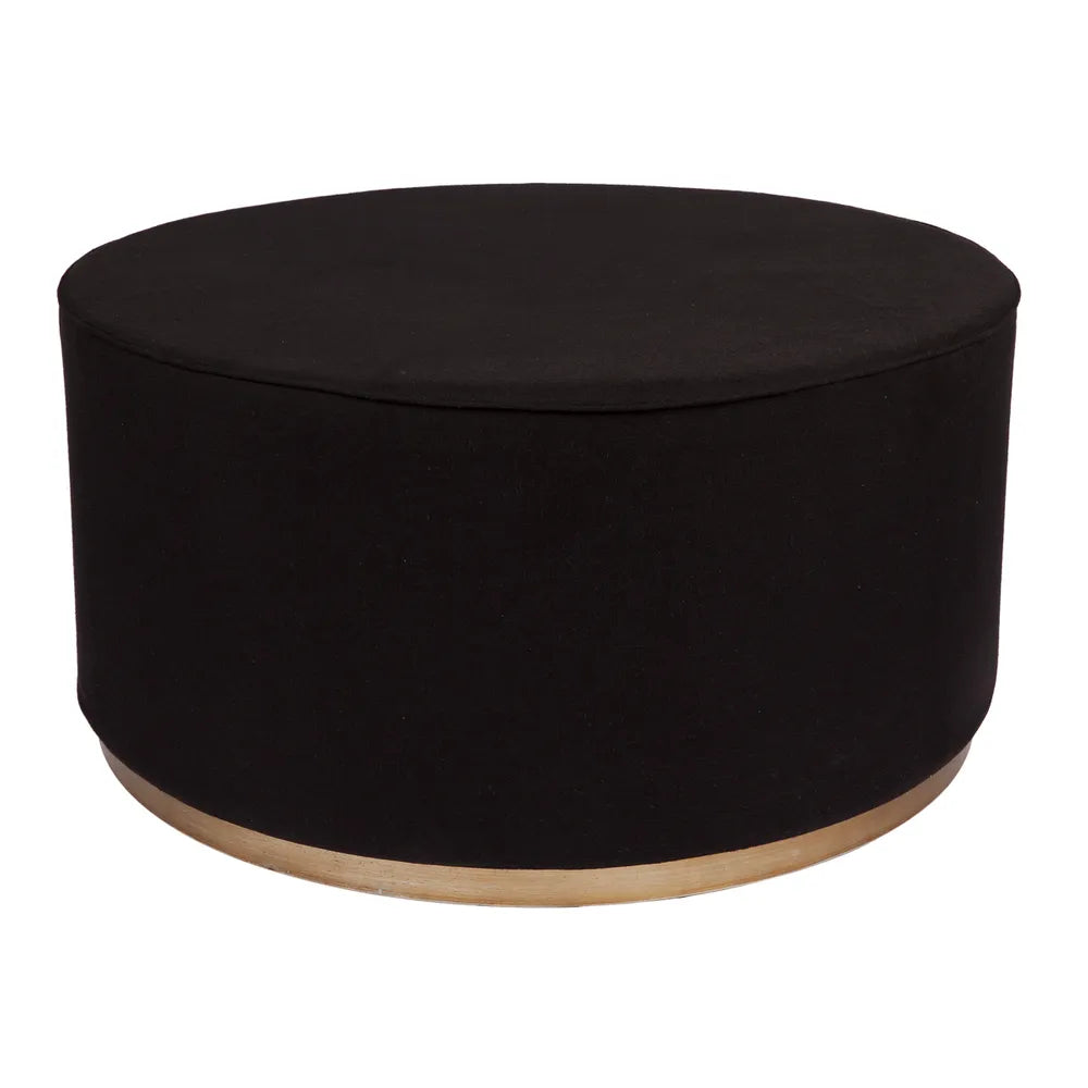 Ames Round Ottoman in Black Linen