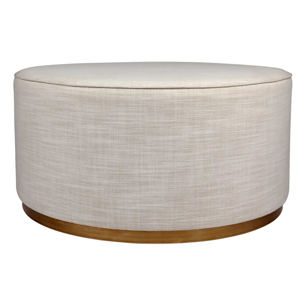 Ames Round Ottoman in Off White Linen
