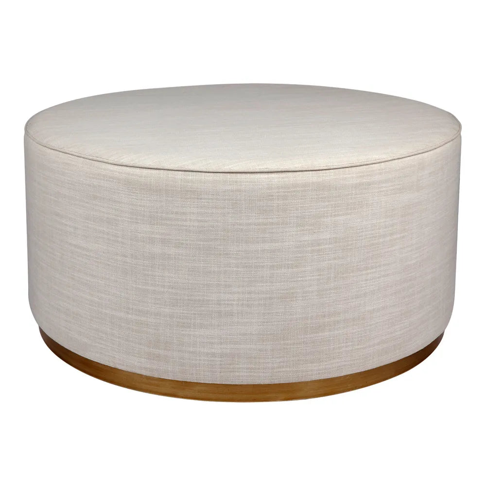 Ames Round Ottoman in Off White Linen