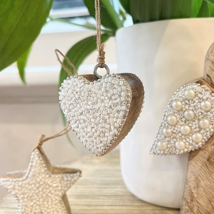 Beaded Timber Heart - Hanging Decor