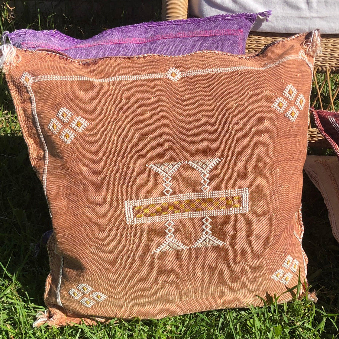 Genuine Moroccan Cactus Silk Cushion in Umber