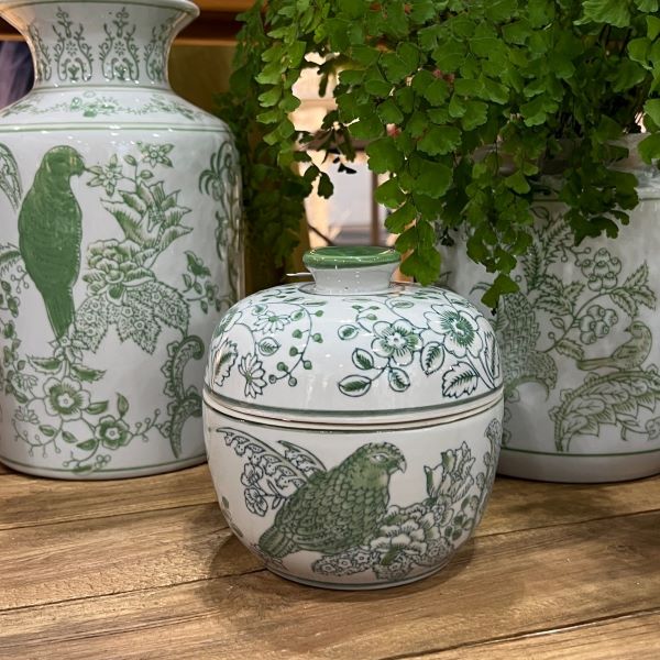 Chinoiserie Round Jar in Sage