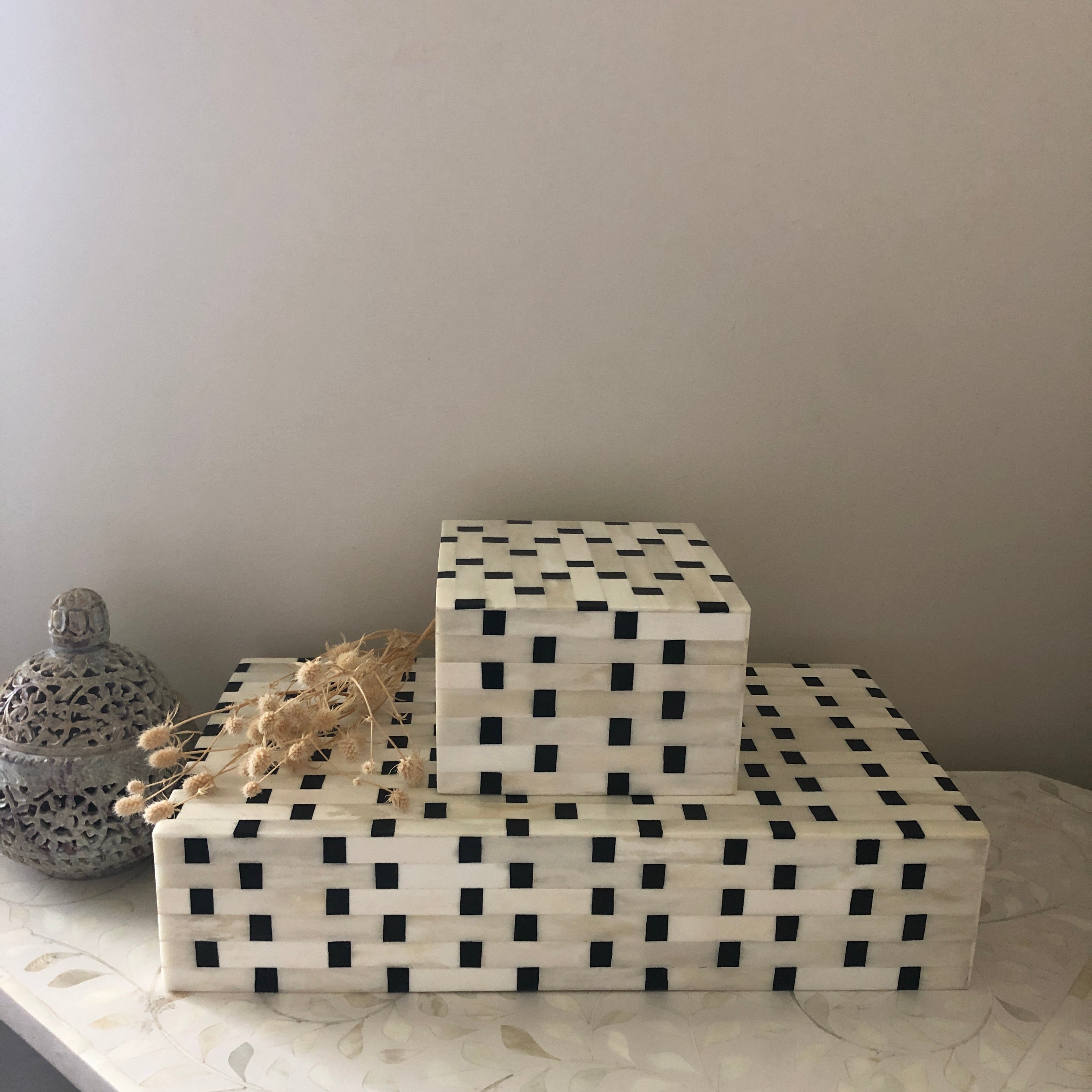 Bone Inlay Box in Black & White Checker