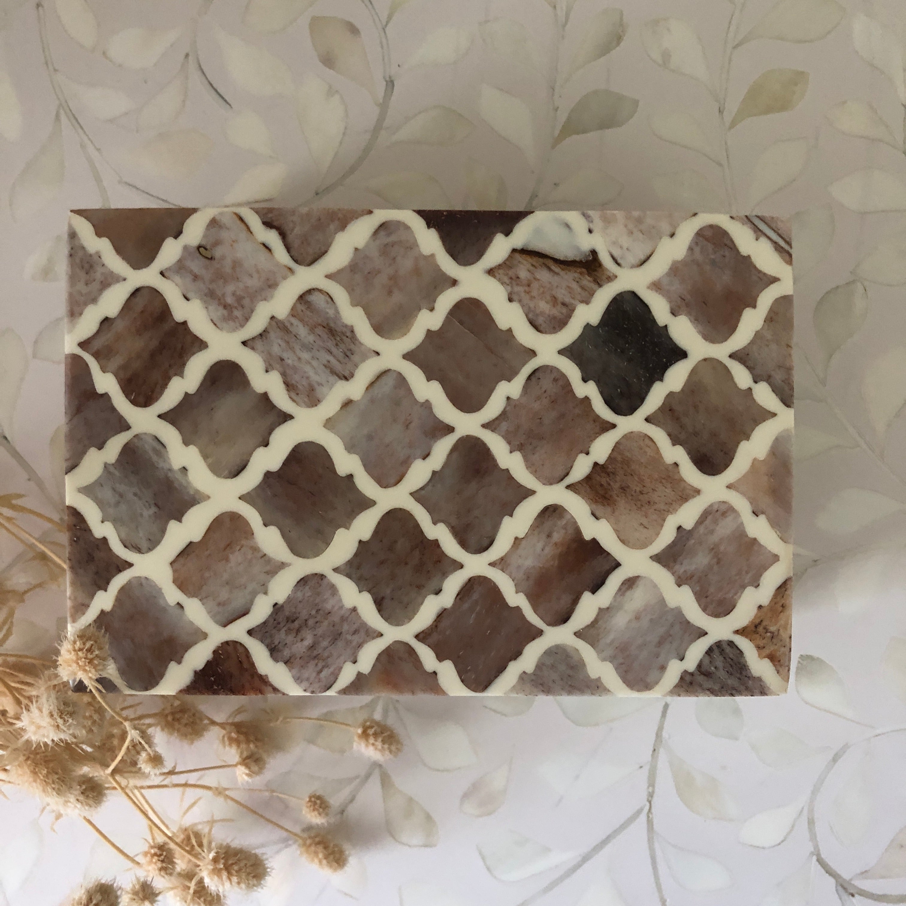 Bone Inlay Box in Mocha Marrakech Pattern