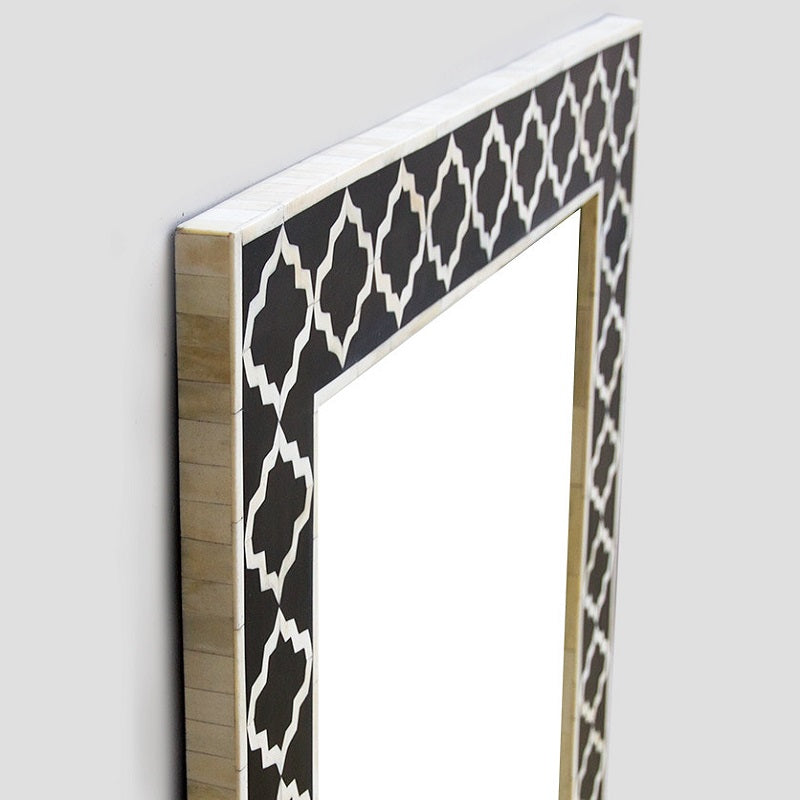 Bone Inlay Moroccan Rectangular Mirror in Black