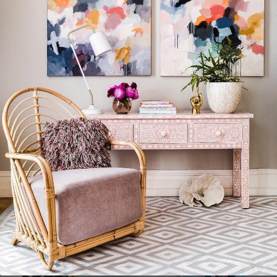 Bone Inlay 3 Drawer Console in Floral/Blush