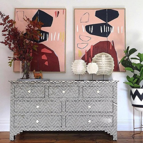 Bone Inlay Sideboard in Chevron Black