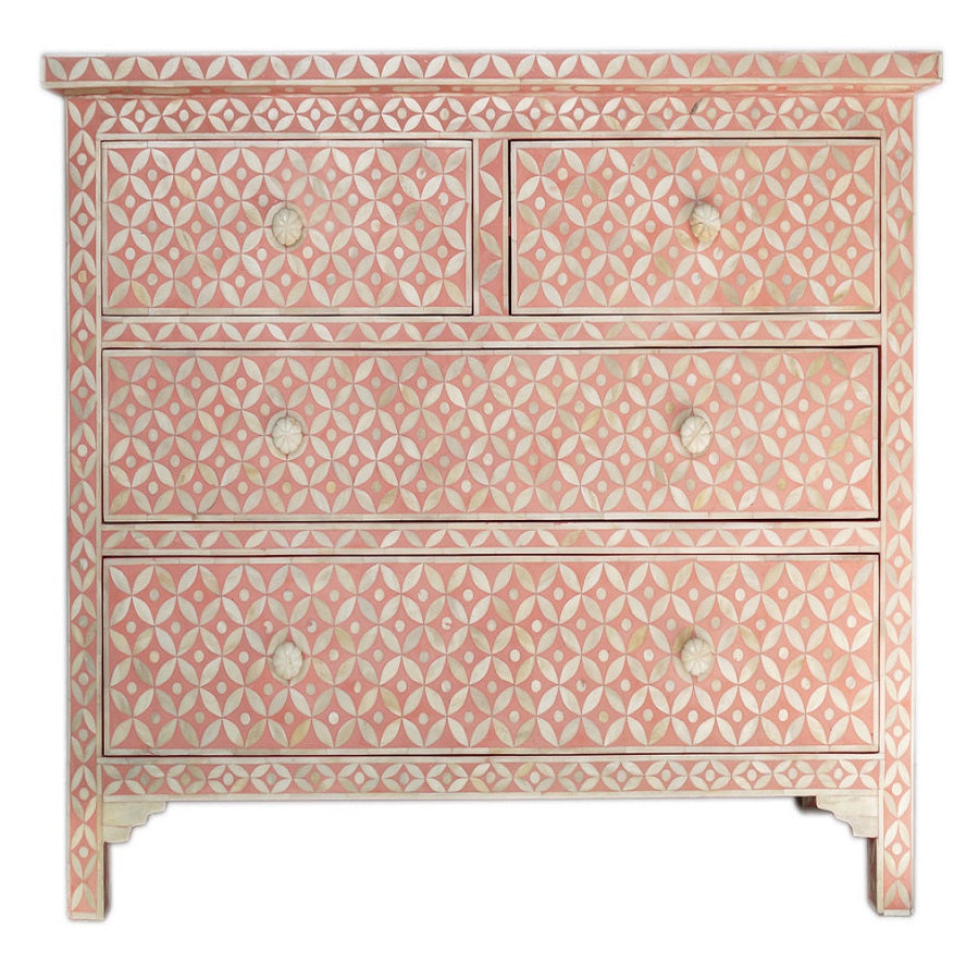 Bone Inlay 4 Drawer Chest in Celtic Coral