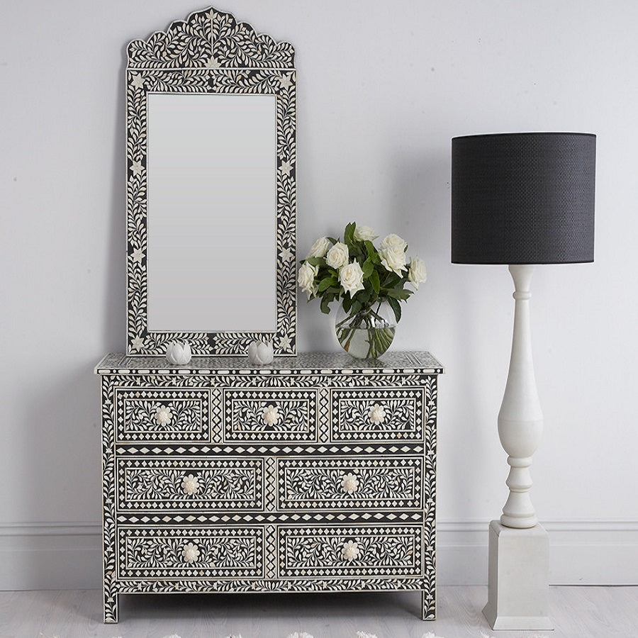 Bone Inlay Chest with 7 Drawers in Black