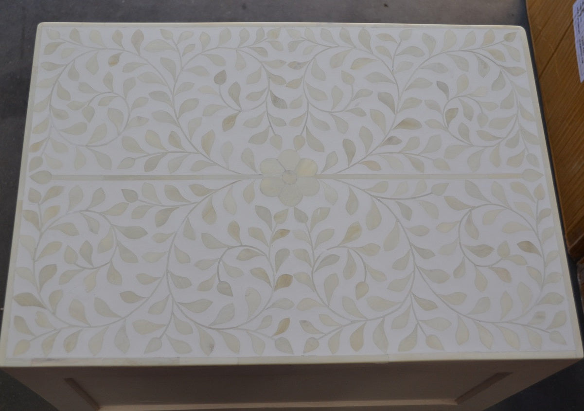 Bone Inlay Bedside Table with 2 Drawers in White