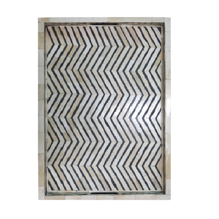 Bone Inlay Rectangular Tray in Chevron/Black