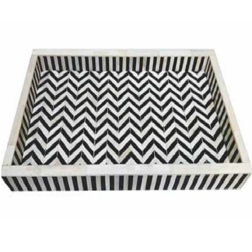Bone Inlay Rectangular Tray in Chevron Black