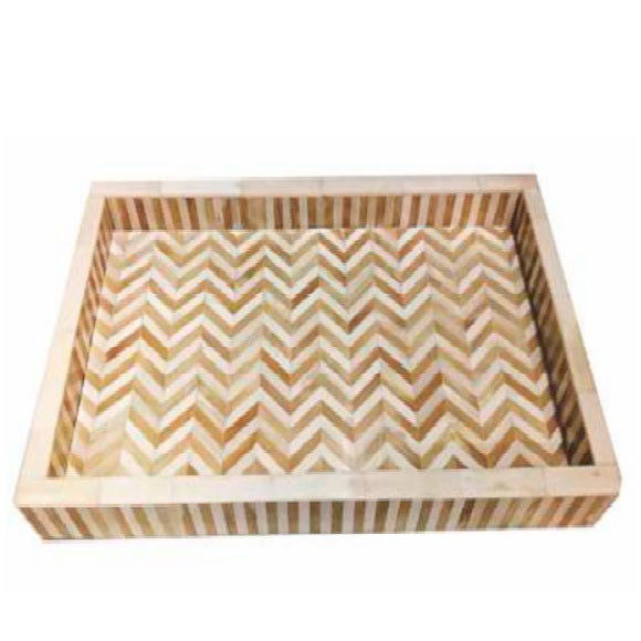Bone Inlay Rectangular Tray in Chevron/Natural