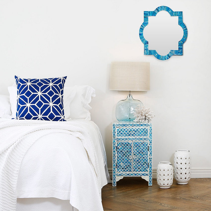 Bone Inlay Marrakech Bedside Cabinet in Ocean Blue