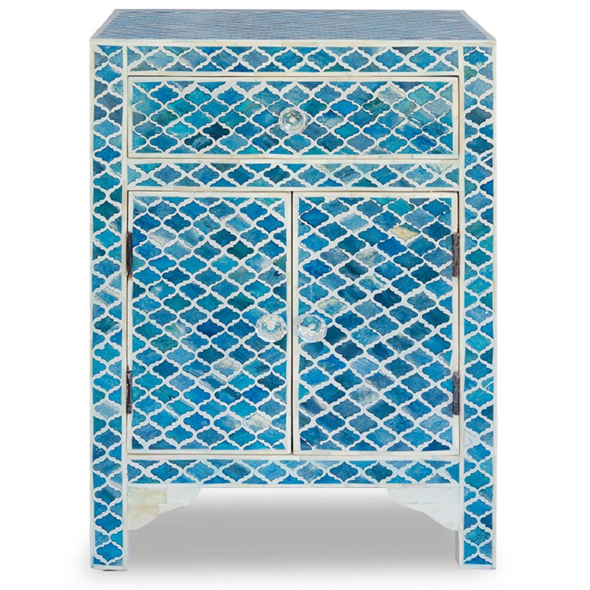 Bone Inlay Marrakech Bedside Cabinet in Ocean Blue
