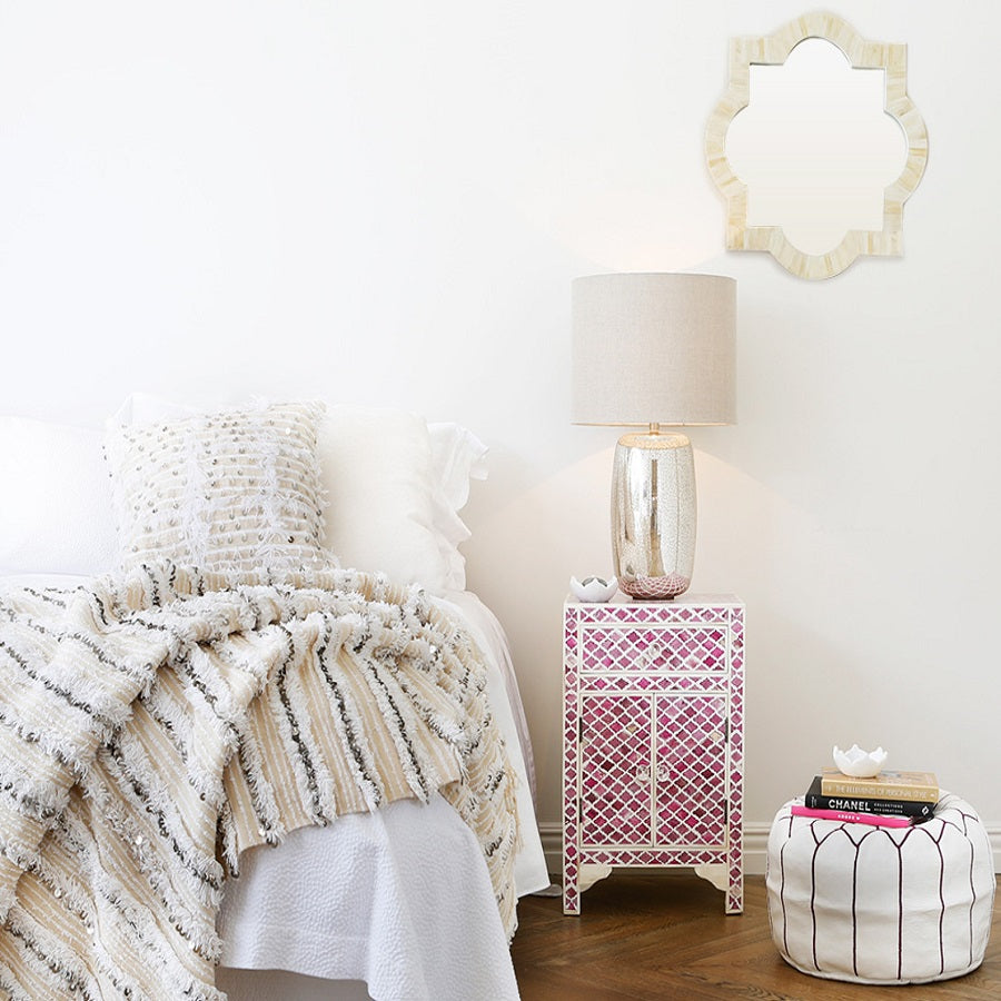 Bone Inlay Marrakech Bedside Cabinet in Fuchsia