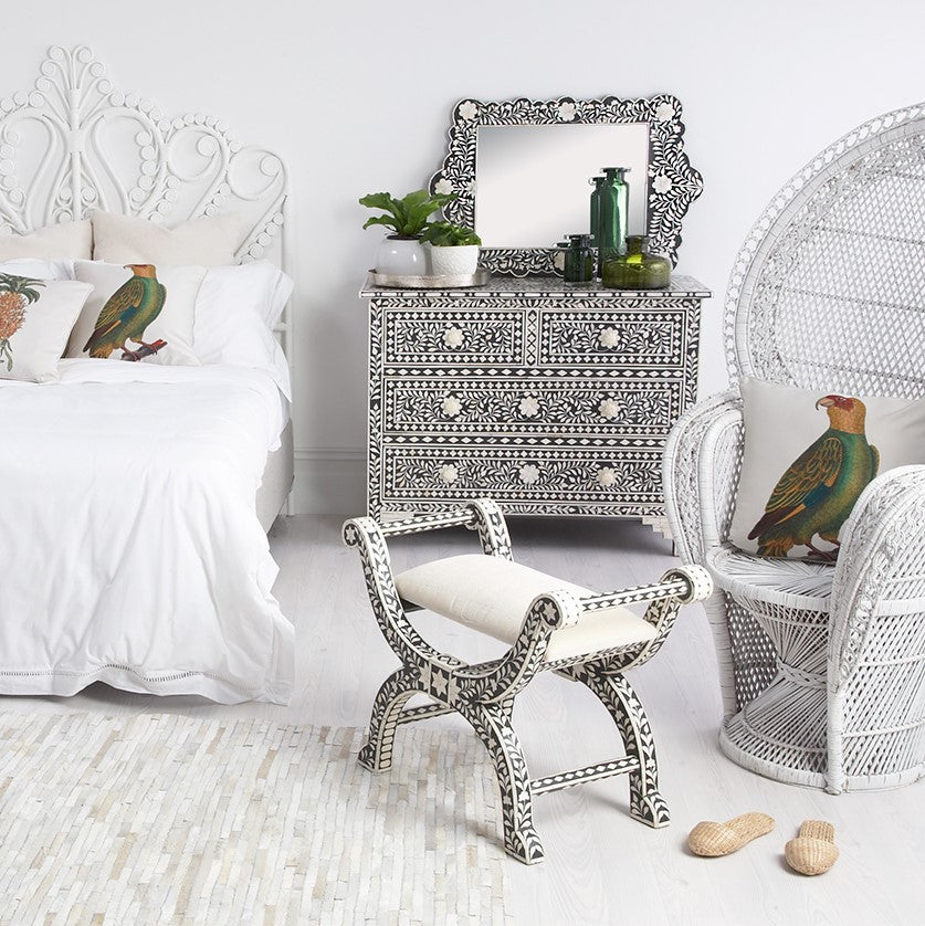 Bone Inlay Stool in Black