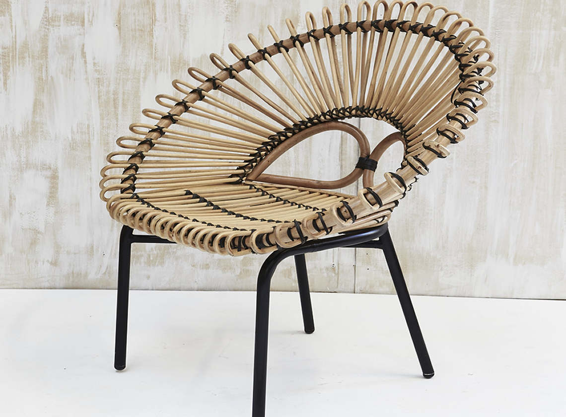 Black Trim Rattan Armchair