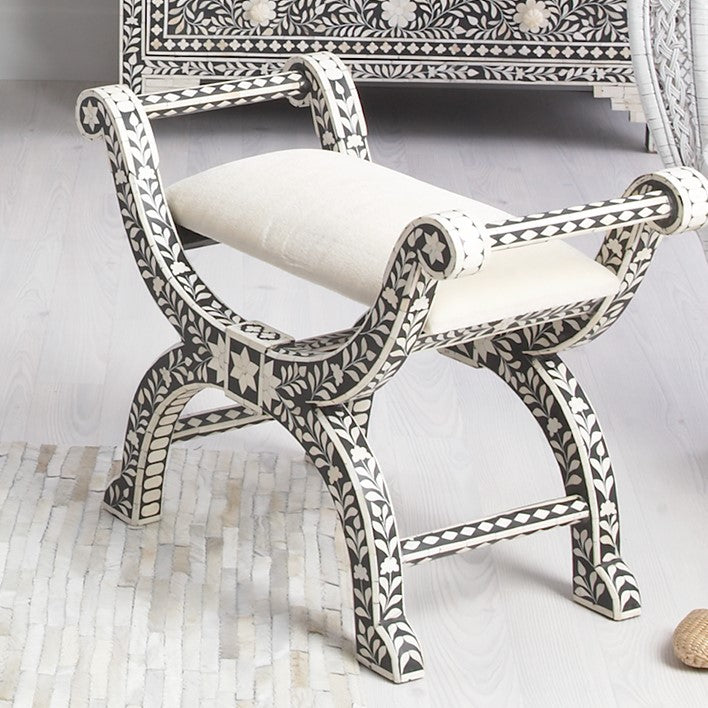 Bone Inlay Stool in Black