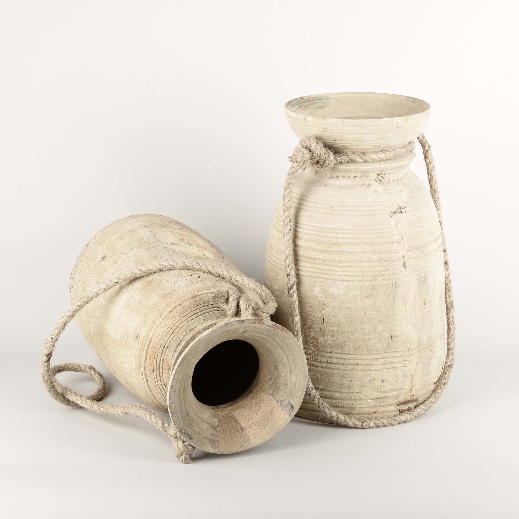 Bleached Wooden Water Pots with Jute