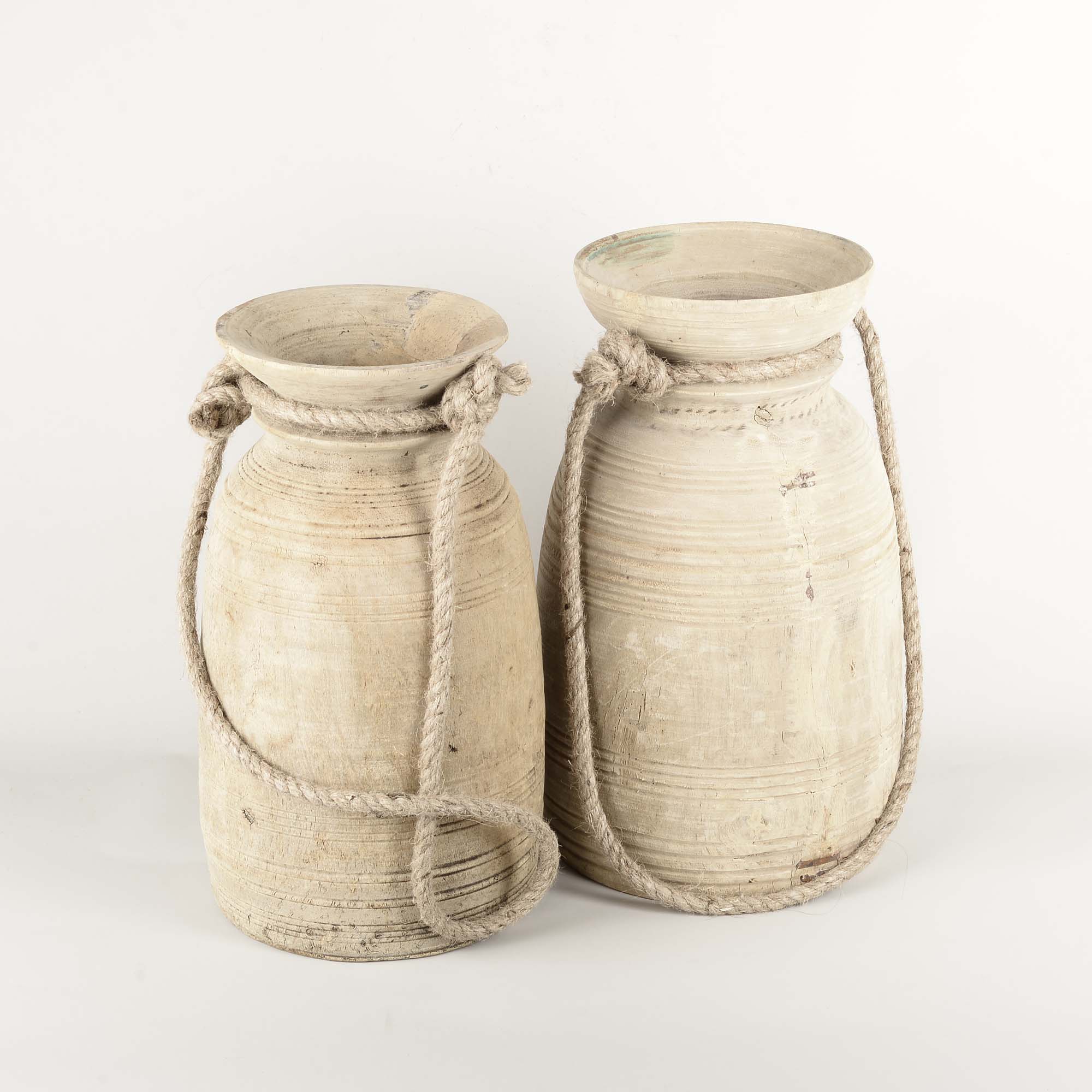 Bleached Wooden Water Pots with Jute
