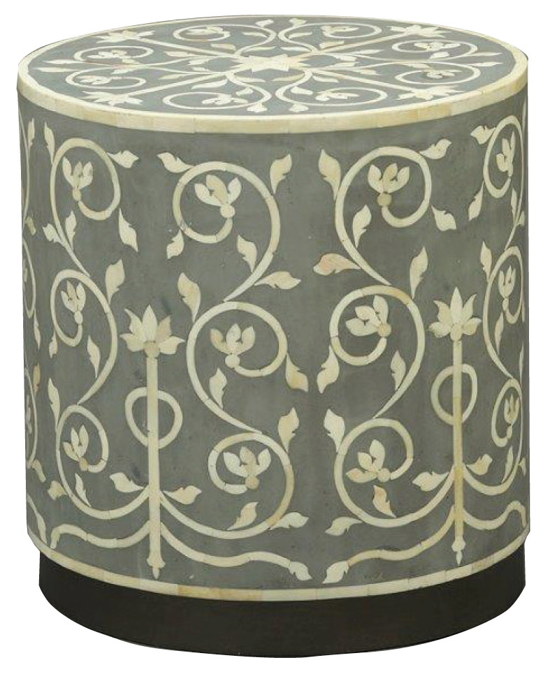 Bone Inlay Fleur Side Table in Grey