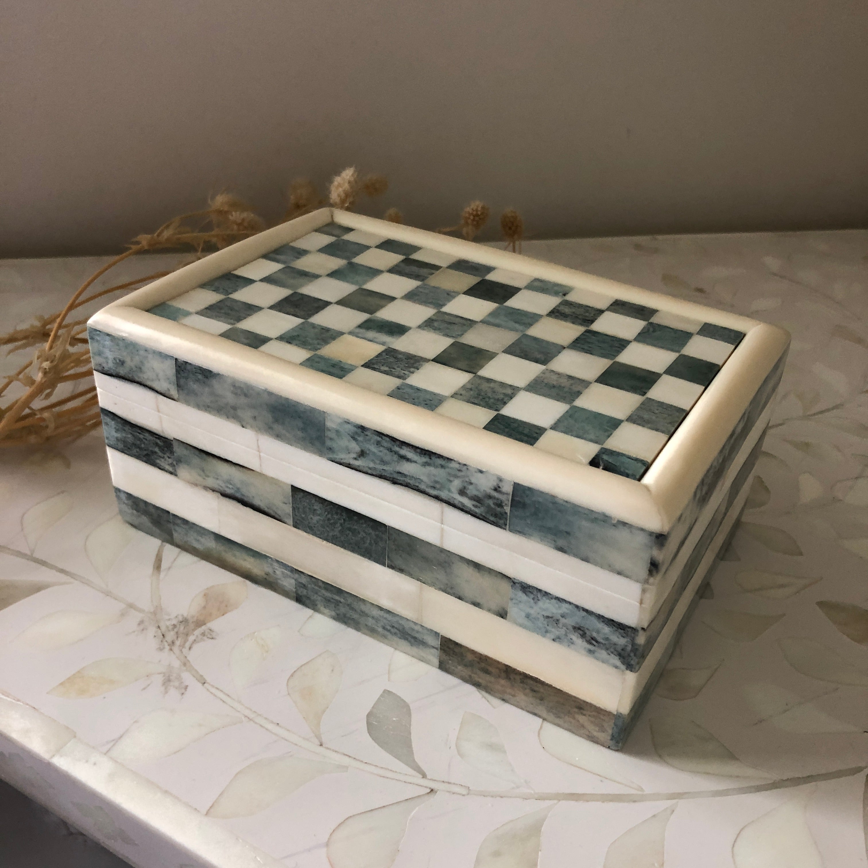 Bone Inlay Box in Checker Pattern