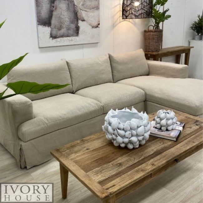 Newport Linen Chaise Sofa in Beige