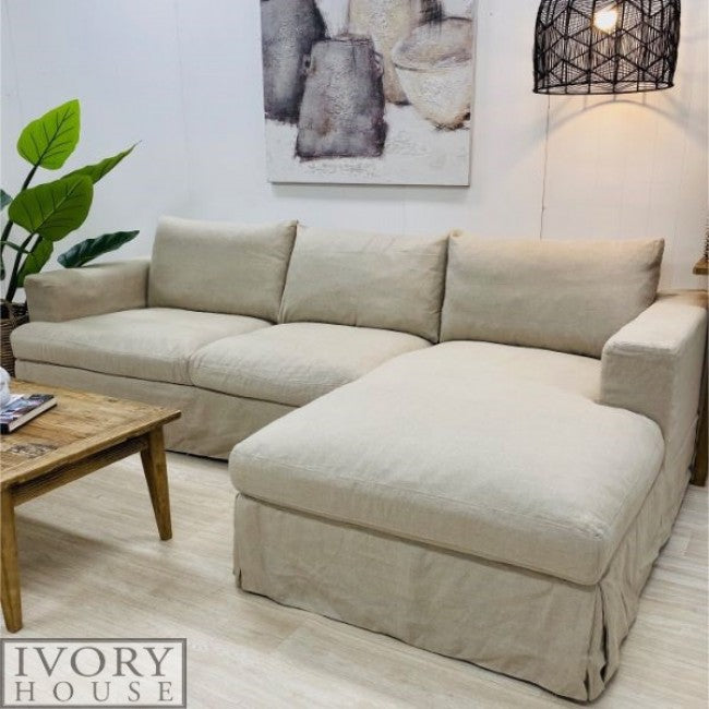 Newport Linen Chaise Sofa in Beige