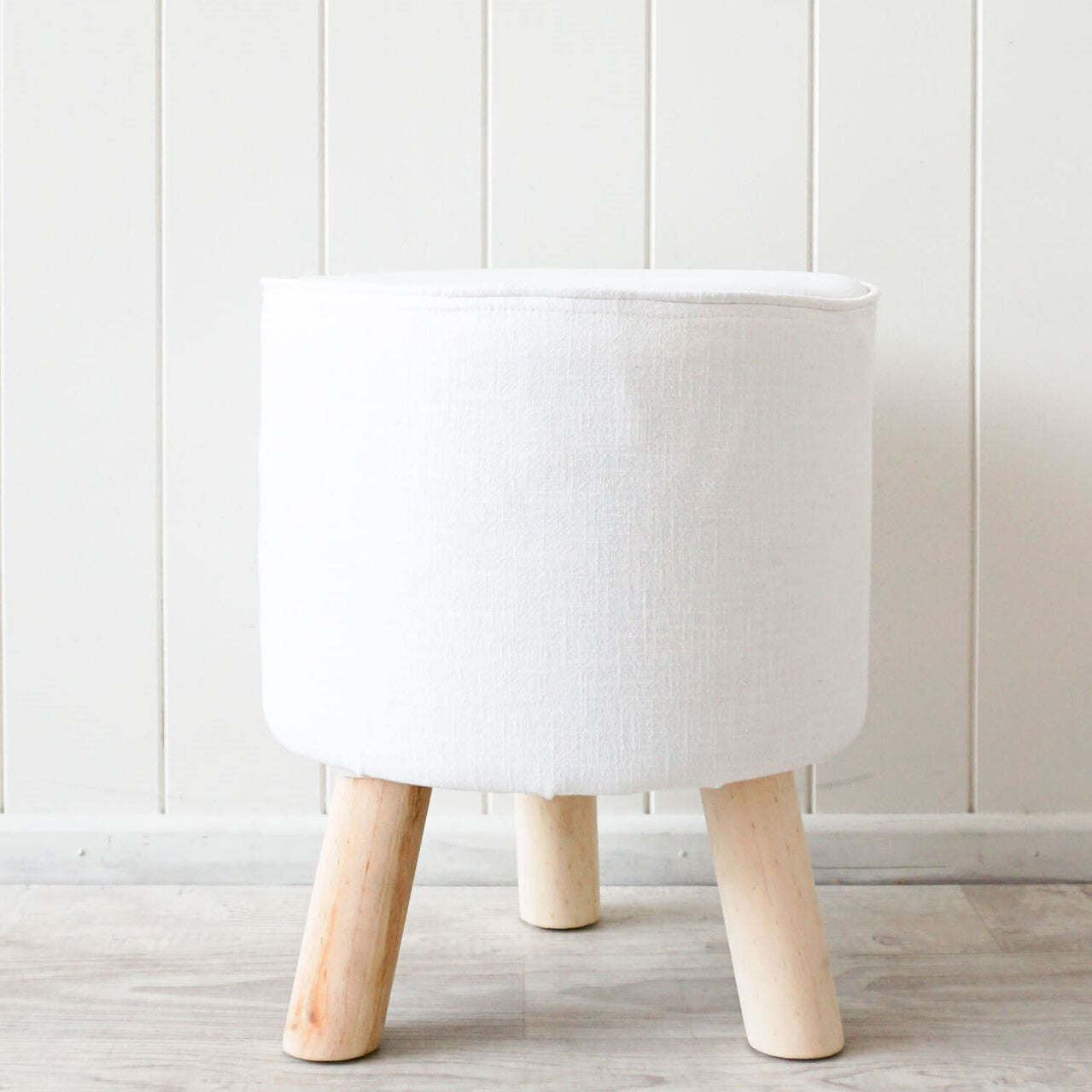 Little Stool - in Linen - White
