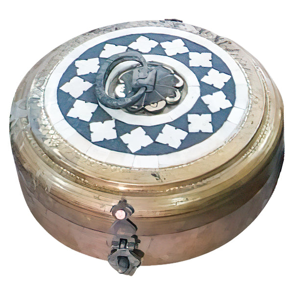 Brass and Bone Inlay Chapati Box with Diamond Design