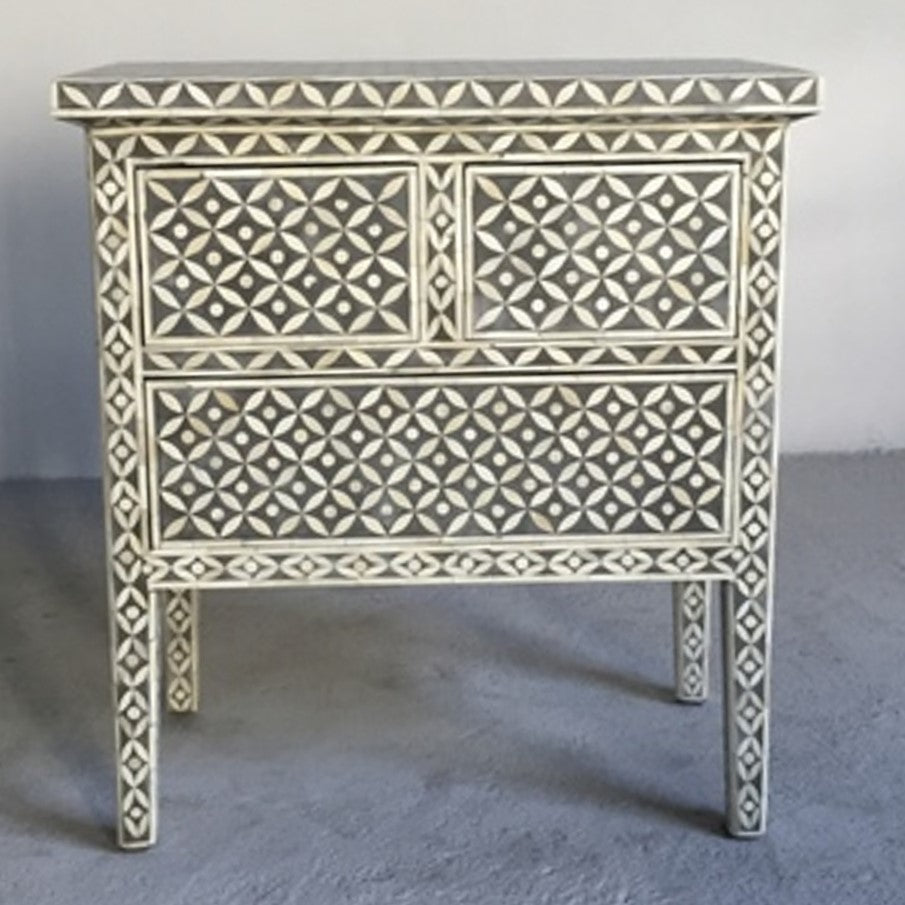 Bone Inlay Side Table in Charcoal