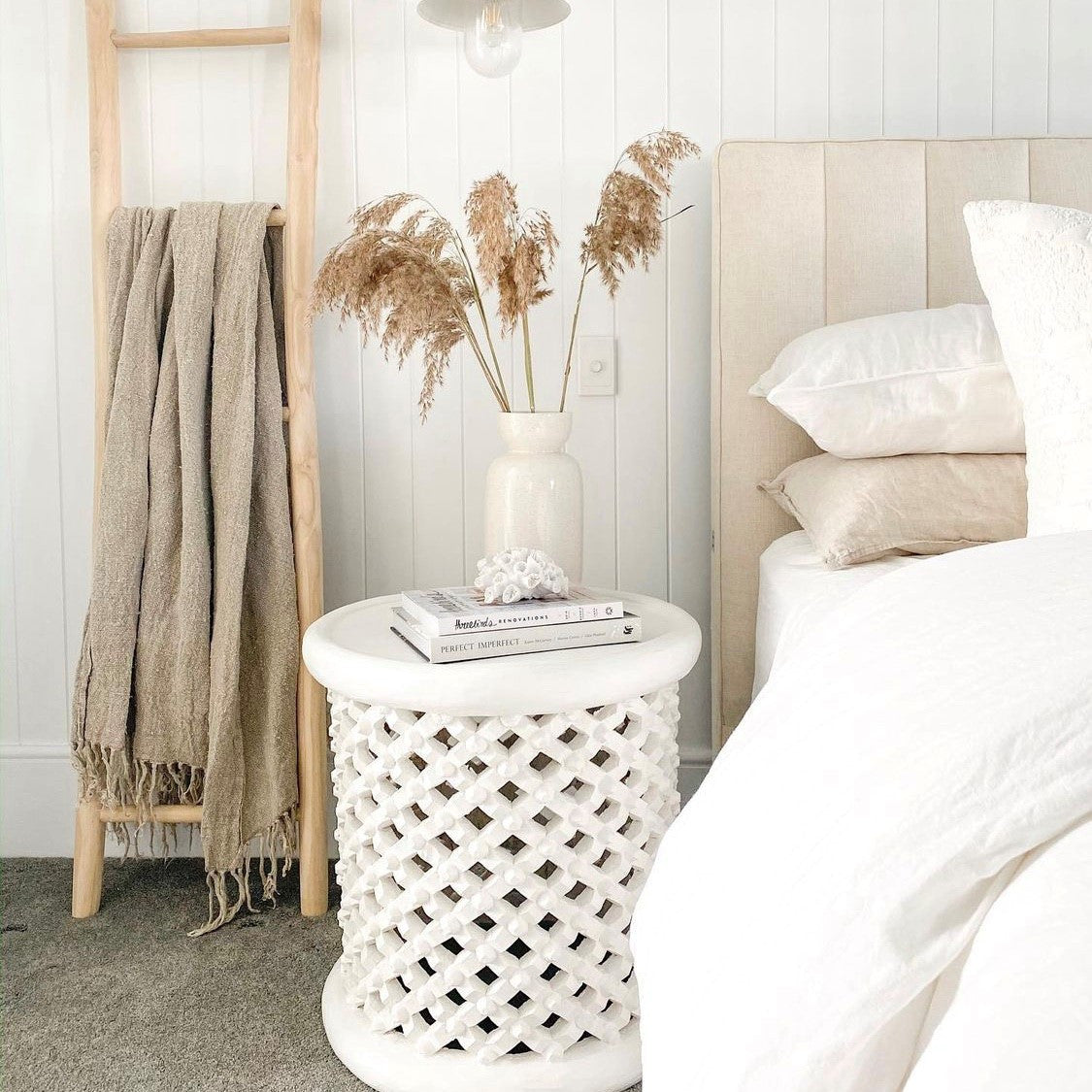 Bamileke Side Table in White