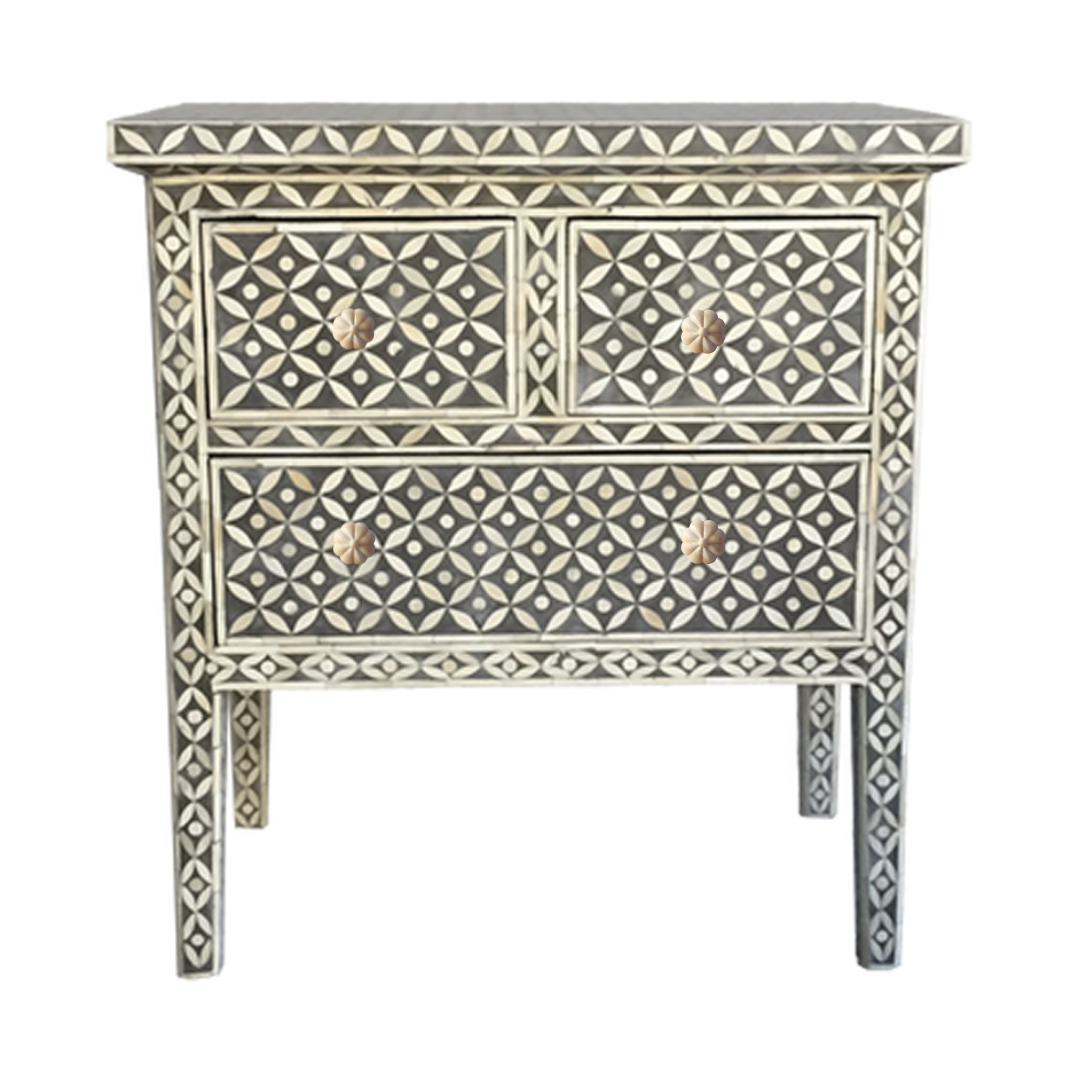 Bone Inlay Side Table in Charcoal