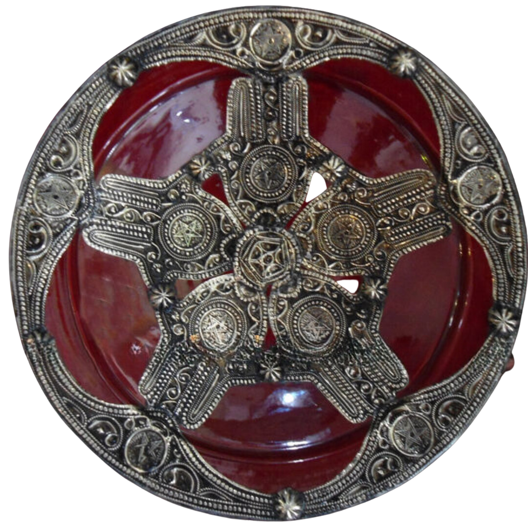 Decorative Safi Plate with Silver Nickel Embellishments in Carnelian