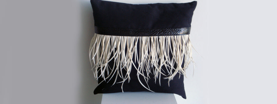 Mock Suede & Feathers Cushion in Ivory
