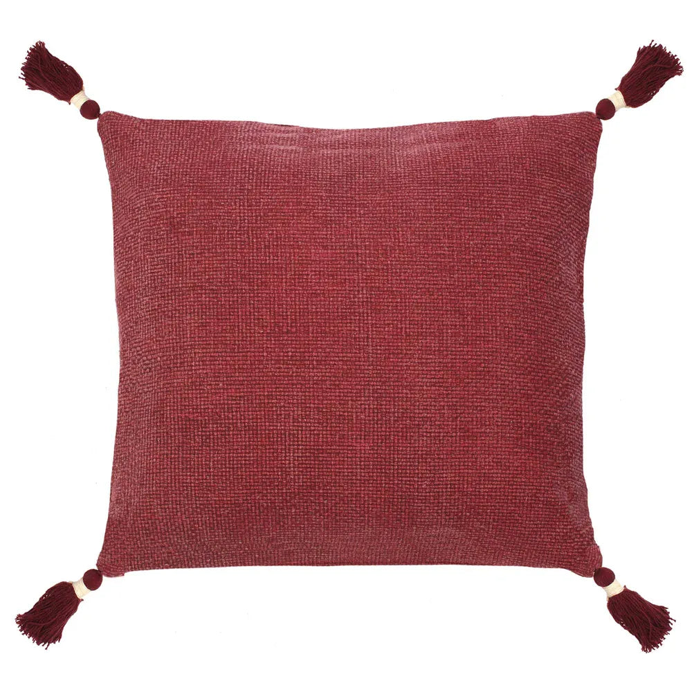 Basketweave Square Cushion in Crimson (Pair) - Warehouse Sale