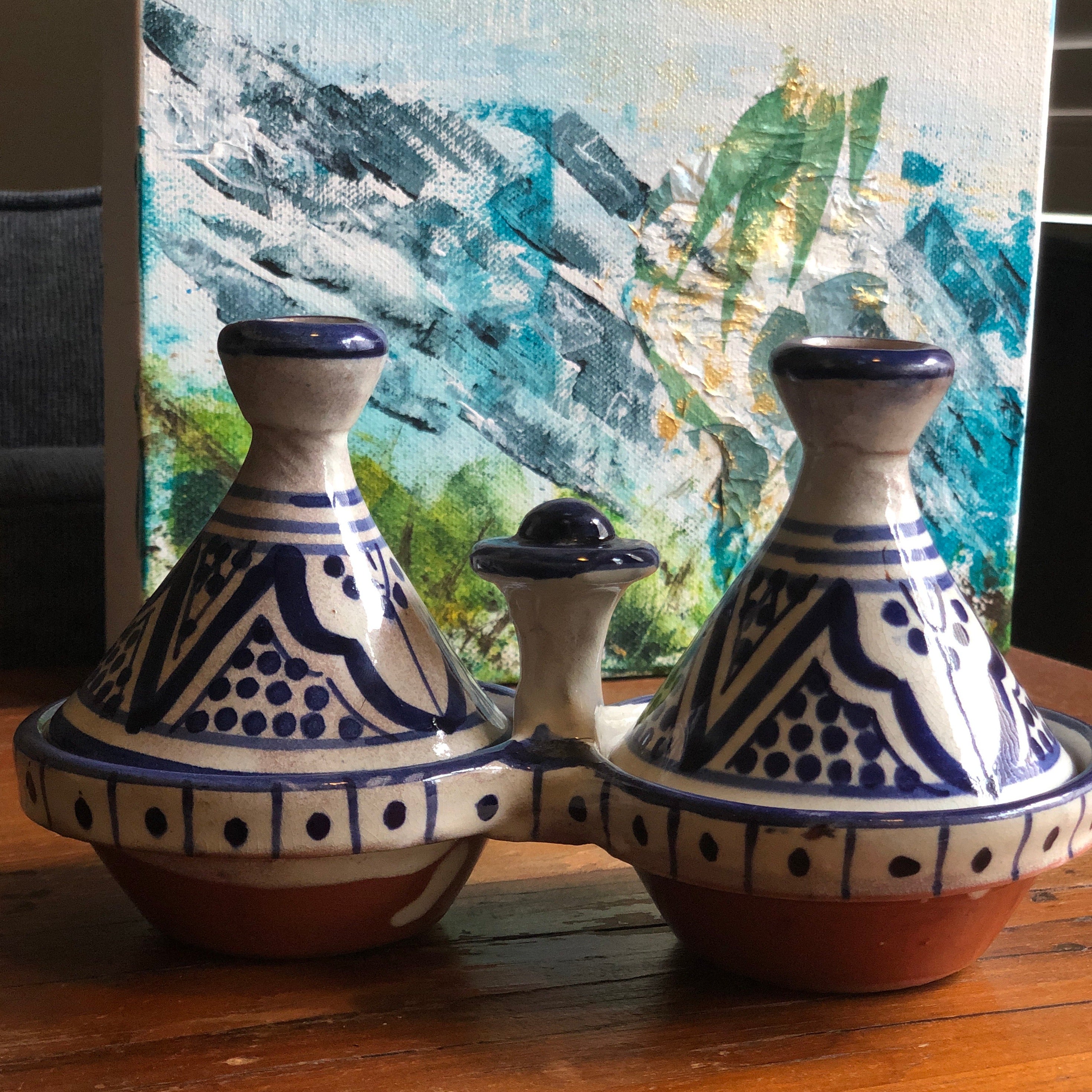 Moorish Fez Mini Dual Tagine in Blue & White