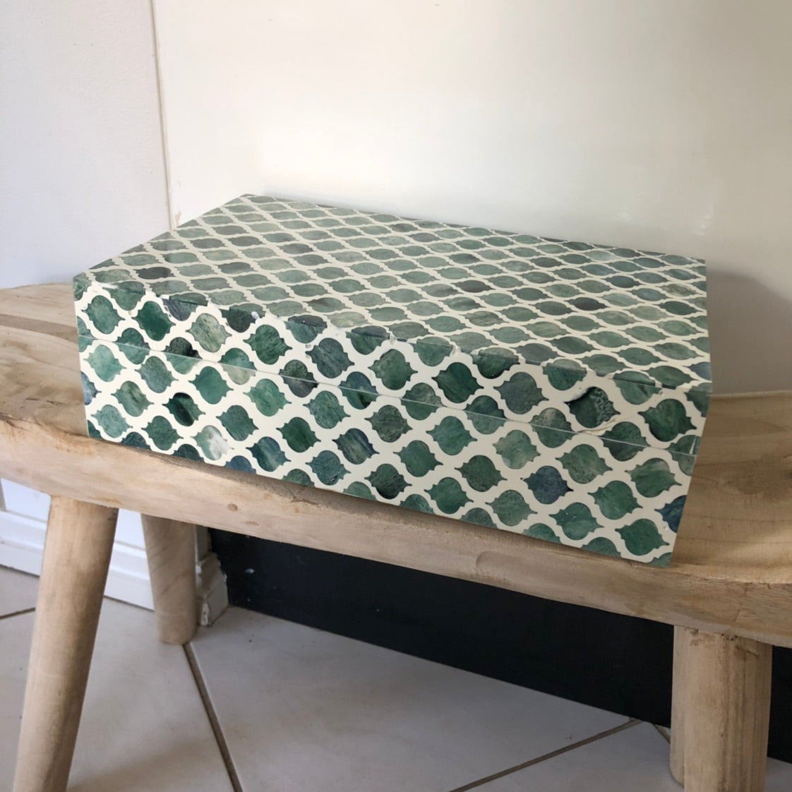Zohi Interiors Signature Collection : Bone Inlay Large Box in Moroccan /Emerald